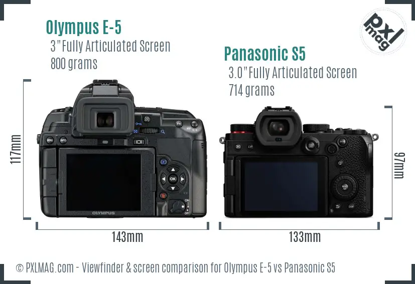 Olympus E-5 vs Panasonic S5 Screen and Viewfinder comparison