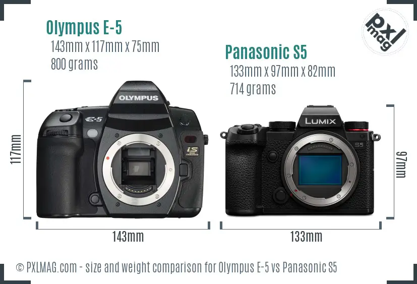 Olympus E-5 vs Panasonic S5 size comparison