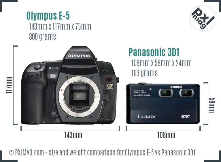 Olympus E-5 vs Panasonic 3D1 size comparison