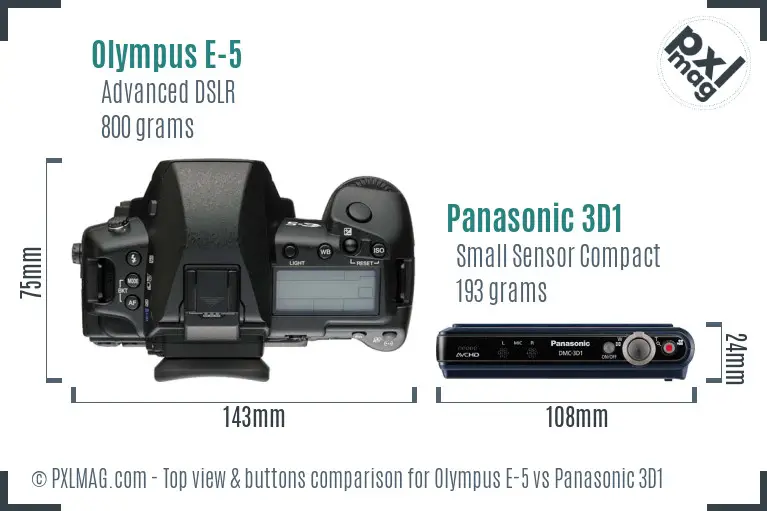 Olympus E-5 vs Panasonic 3D1 top view buttons comparison