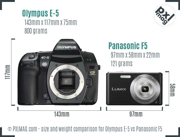 Olympus E-5 vs Panasonic F5 size comparison