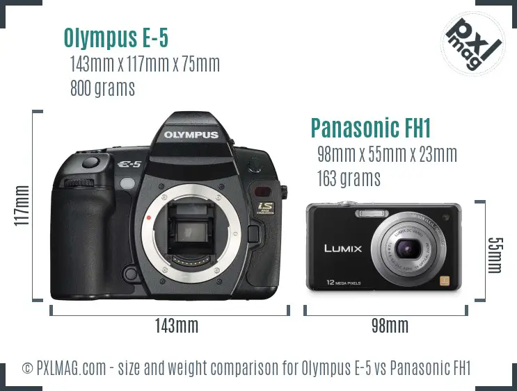 Olympus E-5 vs Panasonic FH1 size comparison