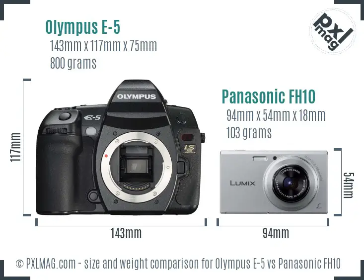 Olympus E-5 vs Panasonic FH10 size comparison