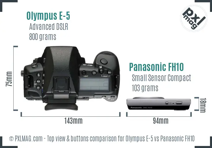 Olympus E-5 vs Panasonic FH10 top view buttons comparison