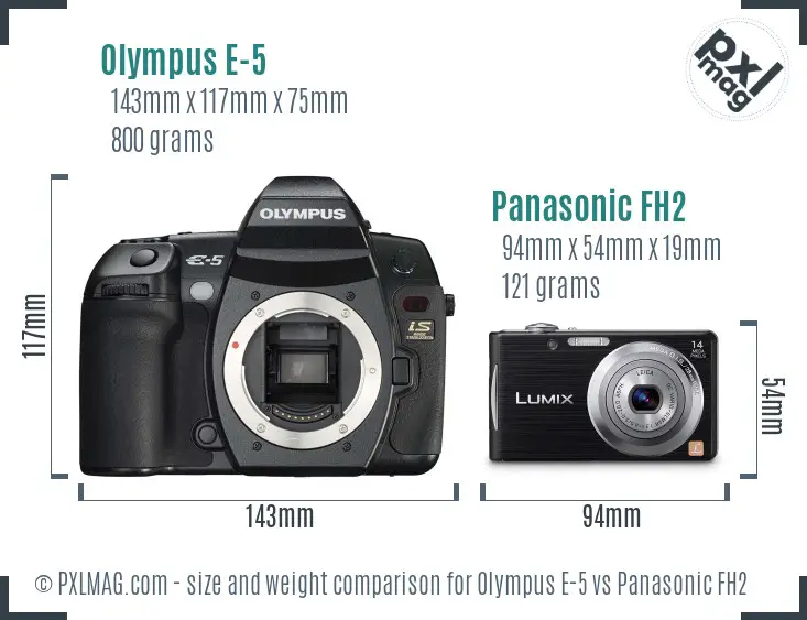 Olympus E-5 vs Panasonic FH2 size comparison
