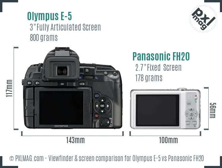 Olympus E-5 vs Panasonic FH20 Screen and Viewfinder comparison