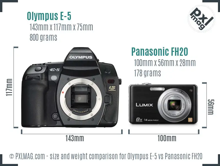 Olympus E-5 vs Panasonic FH20 size comparison