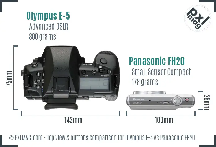 Olympus E-5 vs Panasonic FH20 top view buttons comparison