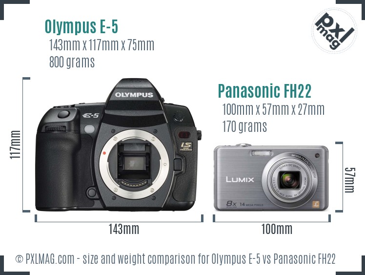 Olympus E-5 vs Panasonic FH22 size comparison