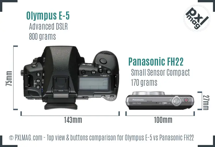 Olympus E-5 vs Panasonic FH22 top view buttons comparison