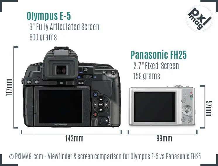 Olympus E-5 vs Panasonic FH25 Screen and Viewfinder comparison