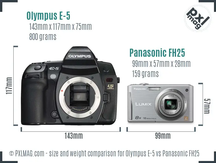 Olympus E-5 vs Panasonic FH25 size comparison