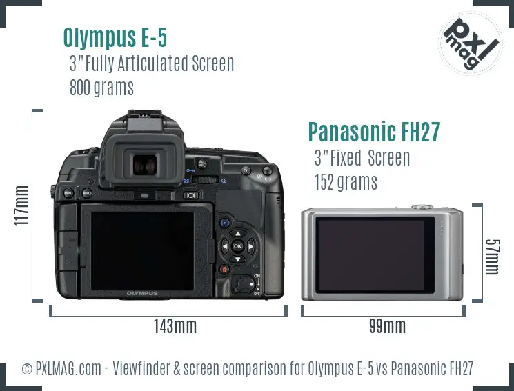 Olympus E-5 vs Panasonic FH27 Screen and Viewfinder comparison