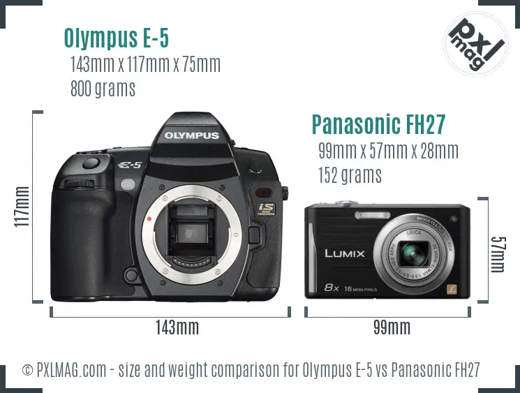 Olympus E-5 vs Panasonic FH27 size comparison