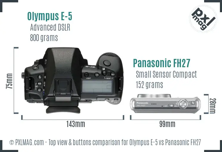Olympus E-5 vs Panasonic FH27 top view buttons comparison