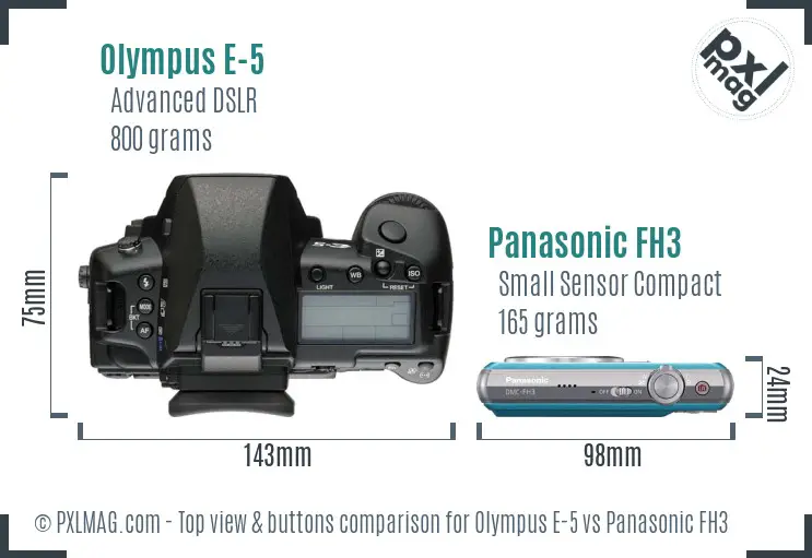 Olympus E-5 vs Panasonic FH3 top view buttons comparison