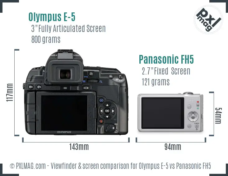 Olympus E-5 vs Panasonic FH5 Screen and Viewfinder comparison