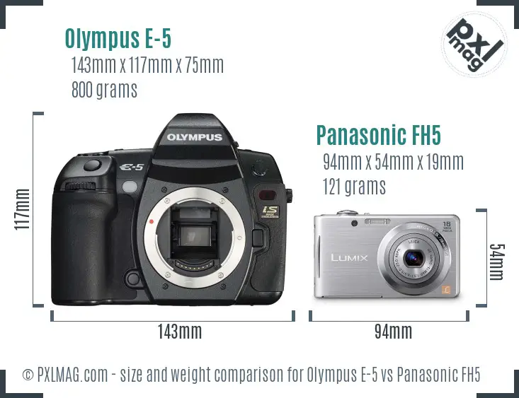 Olympus E-5 vs Panasonic FH5 size comparison