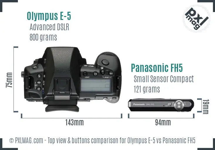 Olympus E-5 vs Panasonic FH5 top view buttons comparison