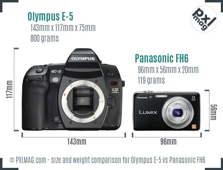 Olympus E-5 vs Panasonic FH6 size comparison