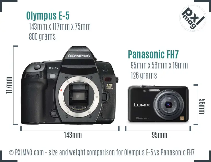 Olympus E-5 vs Panasonic FH7 size comparison