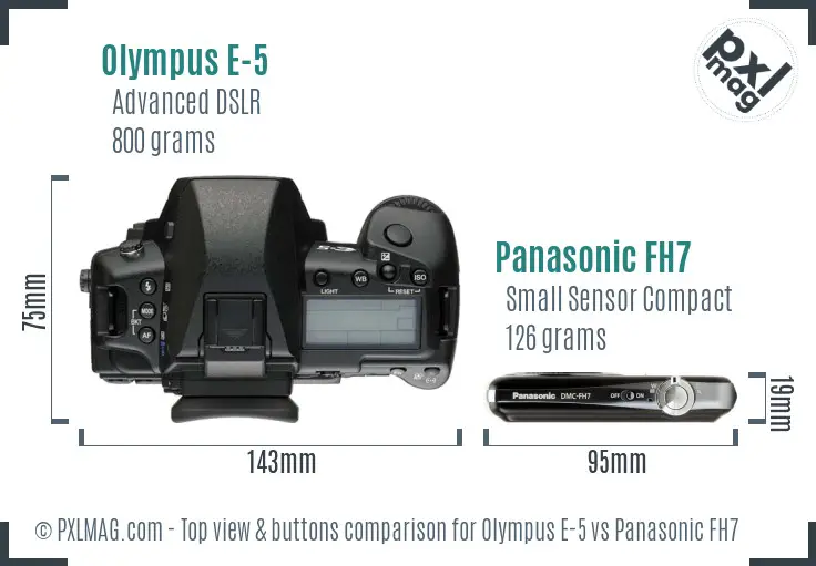 Olympus E-5 vs Panasonic FH7 top view buttons comparison