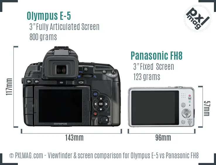 Olympus E-5 vs Panasonic FH8 Screen and Viewfinder comparison