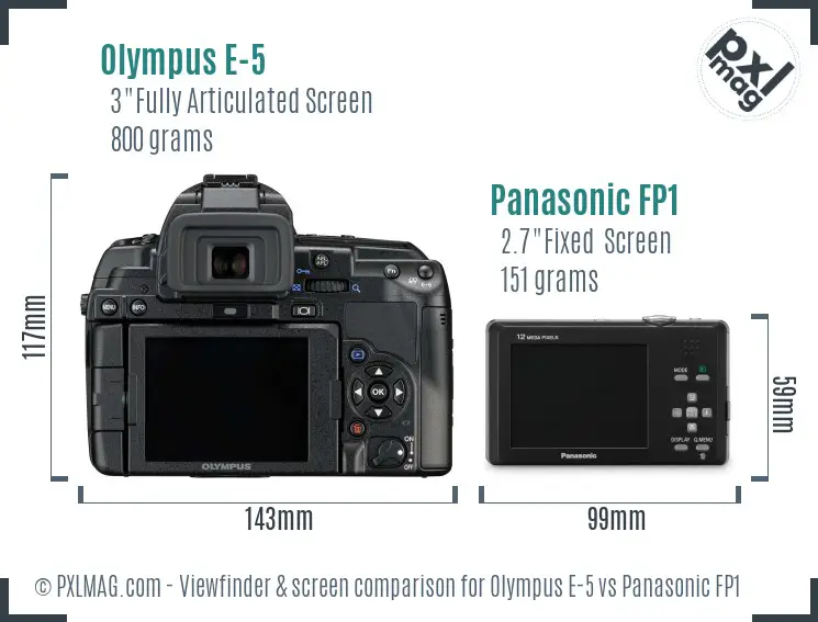 Olympus E-5 vs Panasonic FP1 Screen and Viewfinder comparison