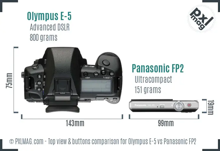 Olympus E-5 vs Panasonic FP2 top view buttons comparison