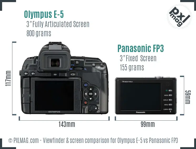 Olympus E-5 vs Panasonic FP3 Screen and Viewfinder comparison