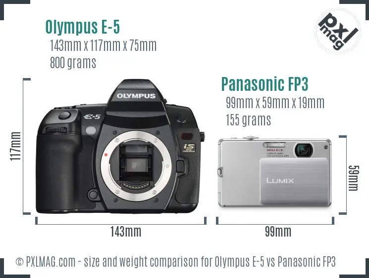 Olympus E-5 vs Panasonic FP3 size comparison