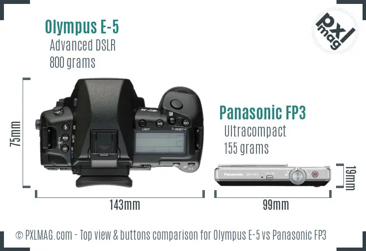 Olympus E-5 vs Panasonic FP3 top view buttons comparison