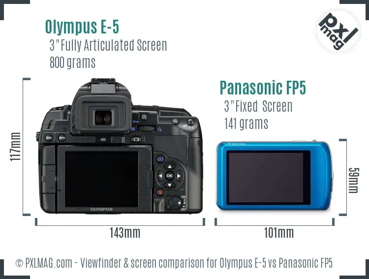 Olympus E-5 vs Panasonic FP5 Screen and Viewfinder comparison