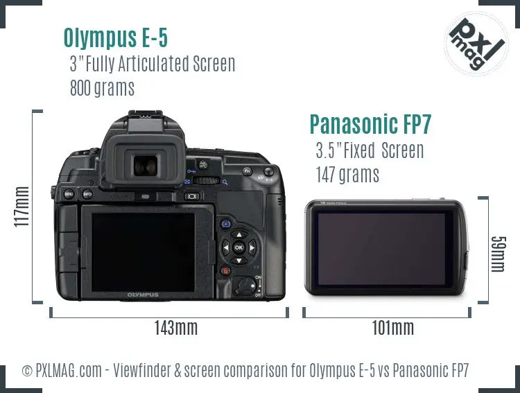 Olympus E-5 vs Panasonic FP7 Screen and Viewfinder comparison
