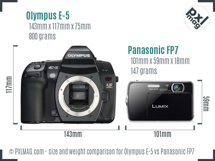 Olympus E-5 vs Panasonic FP7 size comparison