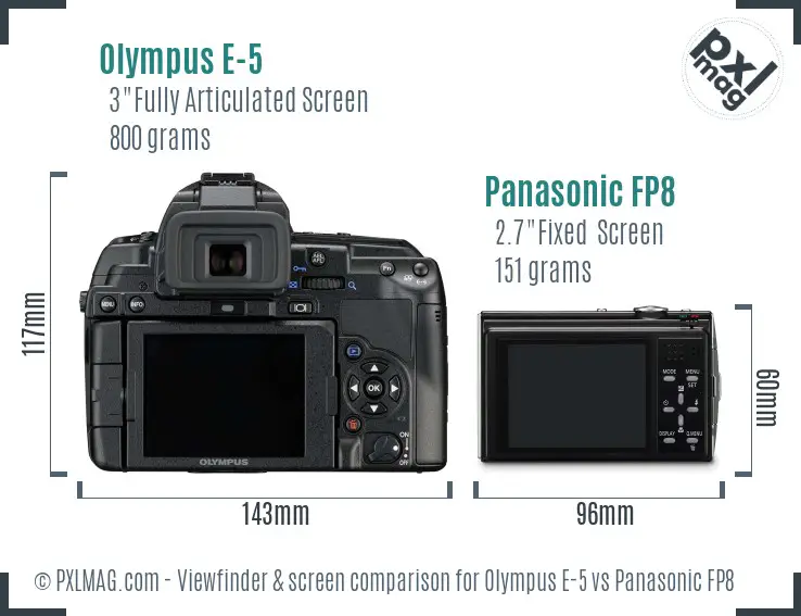 Olympus E-5 vs Panasonic FP8 Screen and Viewfinder comparison