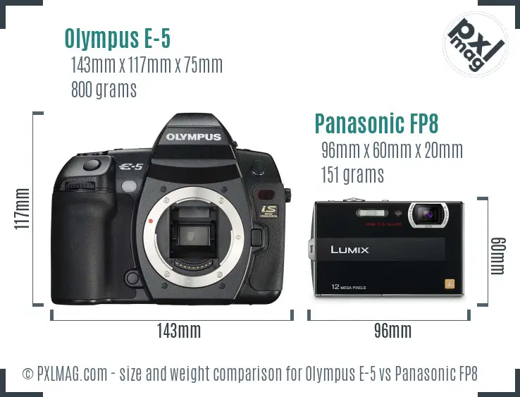 Olympus E-5 vs Panasonic FP8 size comparison
