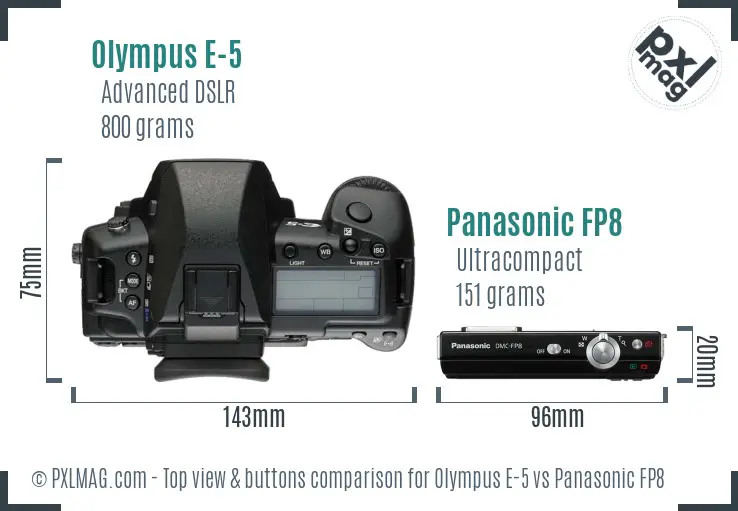 Olympus E-5 vs Panasonic FP8 top view buttons comparison