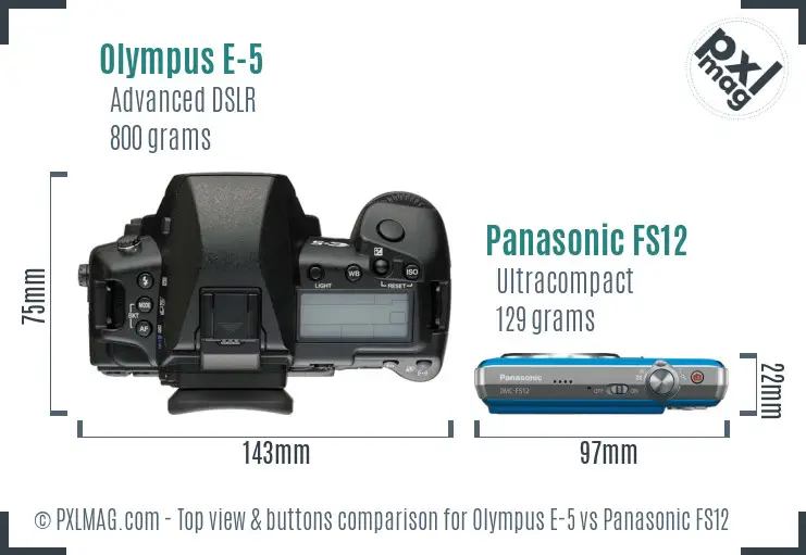 Olympus E-5 vs Panasonic FS12 top view buttons comparison