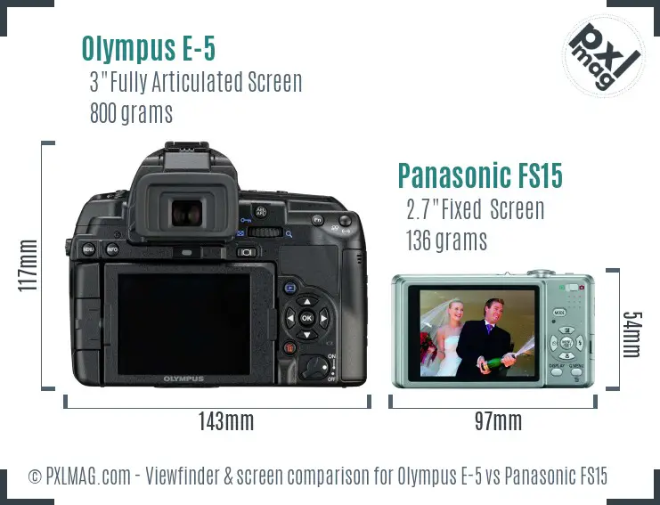 Olympus E-5 vs Panasonic FS15 Screen and Viewfinder comparison