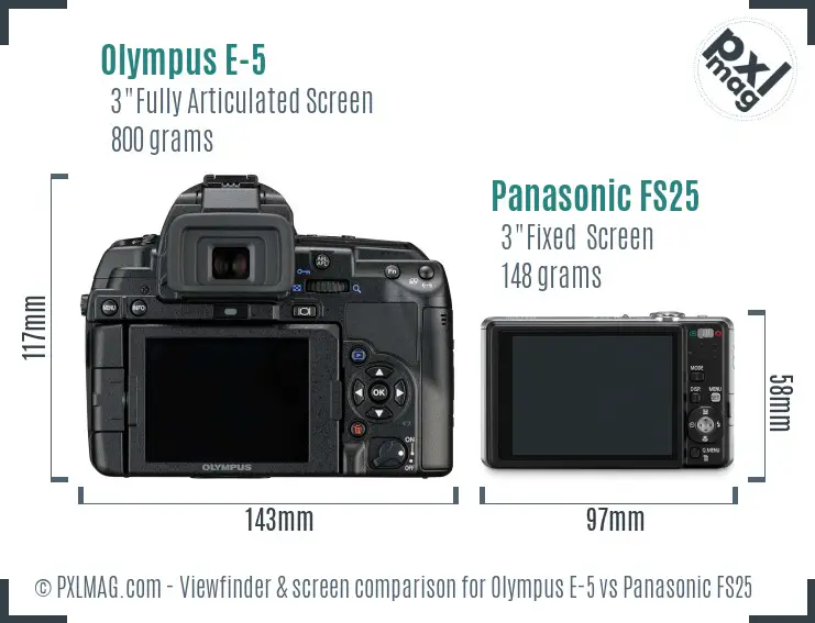 Olympus E-5 vs Panasonic FS25 Screen and Viewfinder comparison