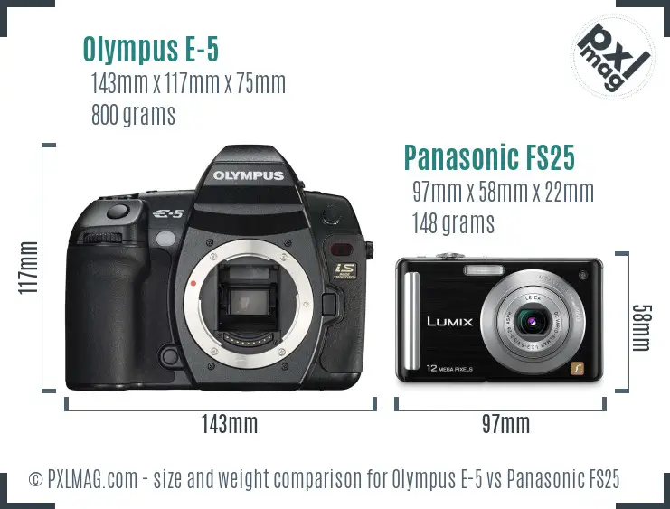 Olympus E-5 vs Panasonic FS25 size comparison