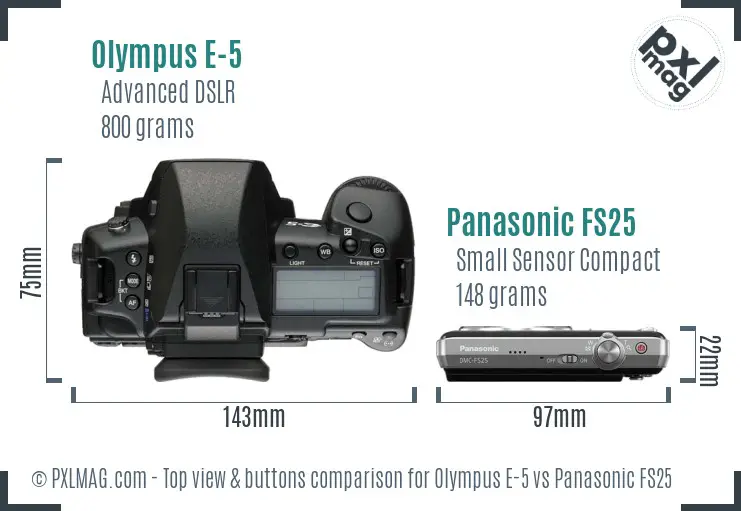 Olympus E-5 vs Panasonic FS25 top view buttons comparison