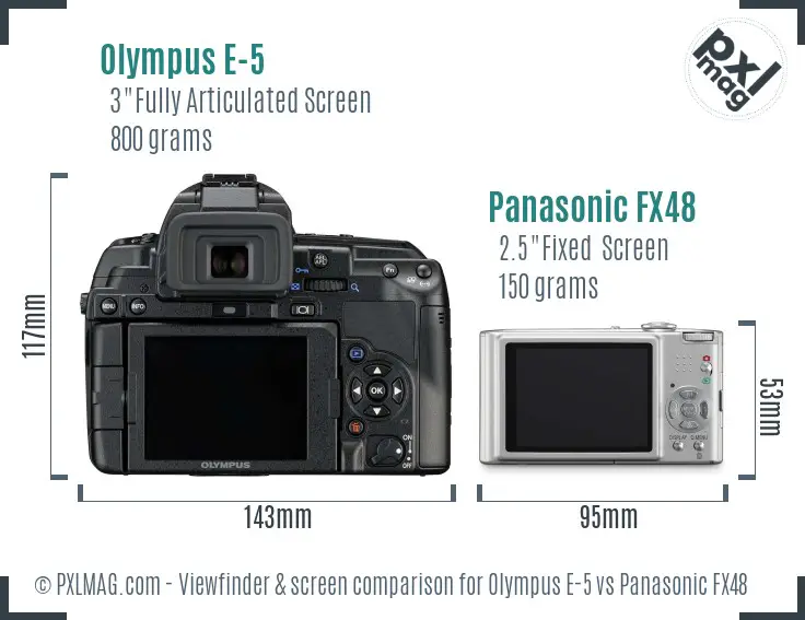 Olympus E-5 vs Panasonic FX48 Screen and Viewfinder comparison