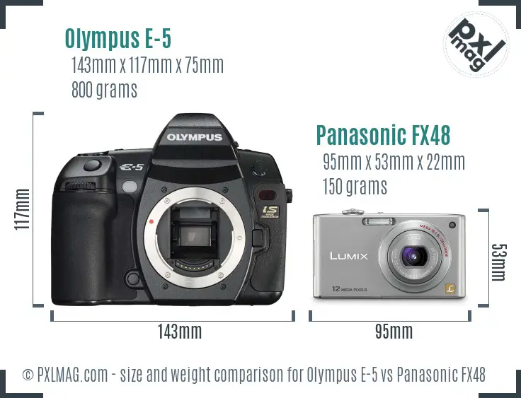 Olympus E-5 vs Panasonic FX48 size comparison