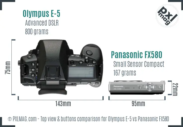 Olympus E-5 vs Panasonic FX580 top view buttons comparison