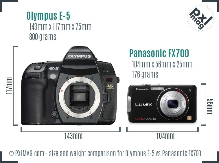 Olympus E-5 vs Panasonic FX700 size comparison