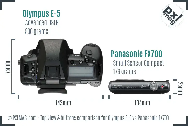 Olympus E-5 vs Panasonic FX700 top view buttons comparison