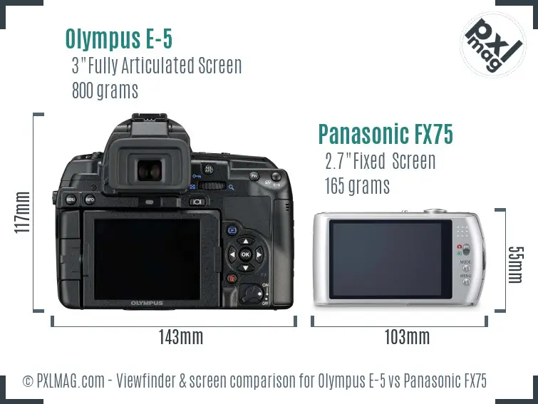 Olympus E-5 vs Panasonic FX75 Screen and Viewfinder comparison