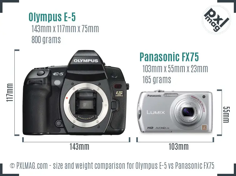 Olympus E-5 vs Panasonic FX75 size comparison